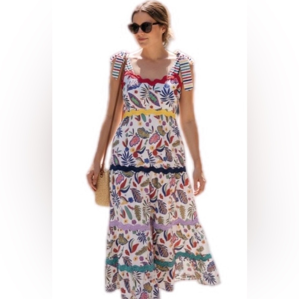 Tulip Dress Womens Size Large White Summer Floral Print Boho Festival Slip Dress